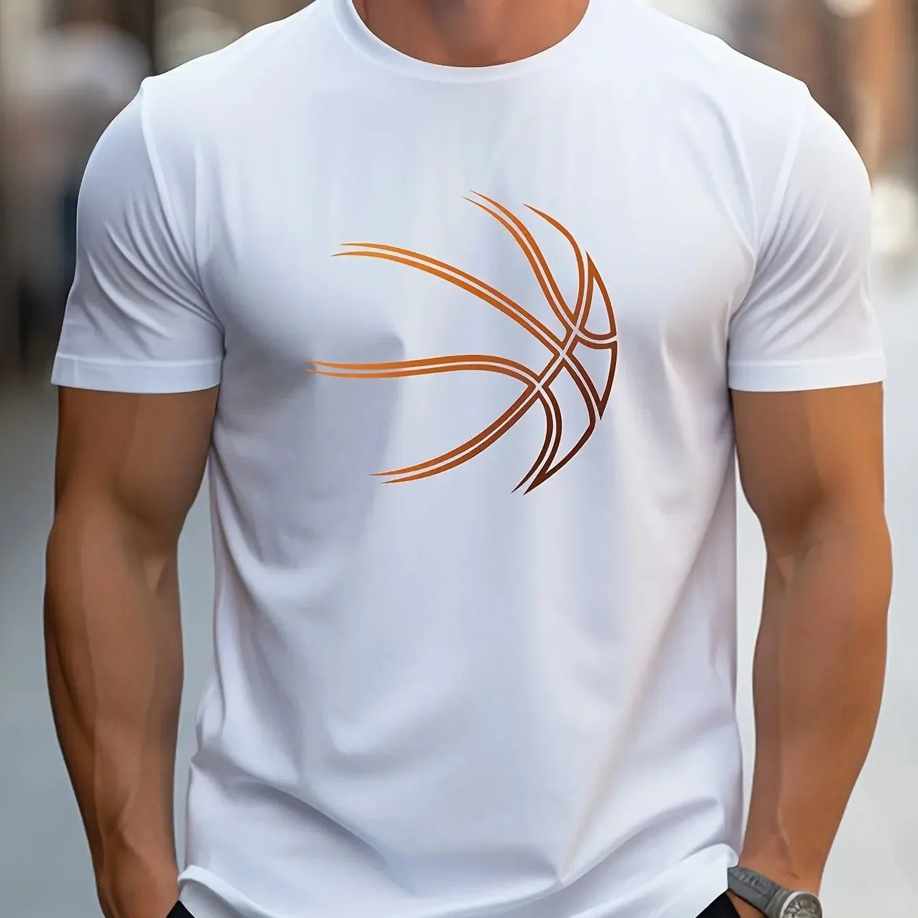 New Summer Men's Comfortable Casual Loose Oversized Basketball Pattern Print Sports Round Neck Short Sleeved T-shirt