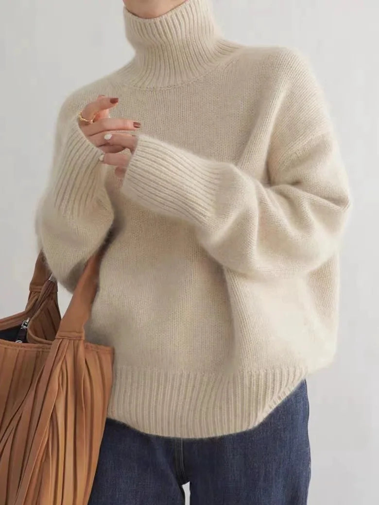 Autumn Winter Thick Loose Knitwear Sweater Tops Casual Turn Down Collar Long Lantern Sleeve Knitted Pullover Coats PYXA-dh70
