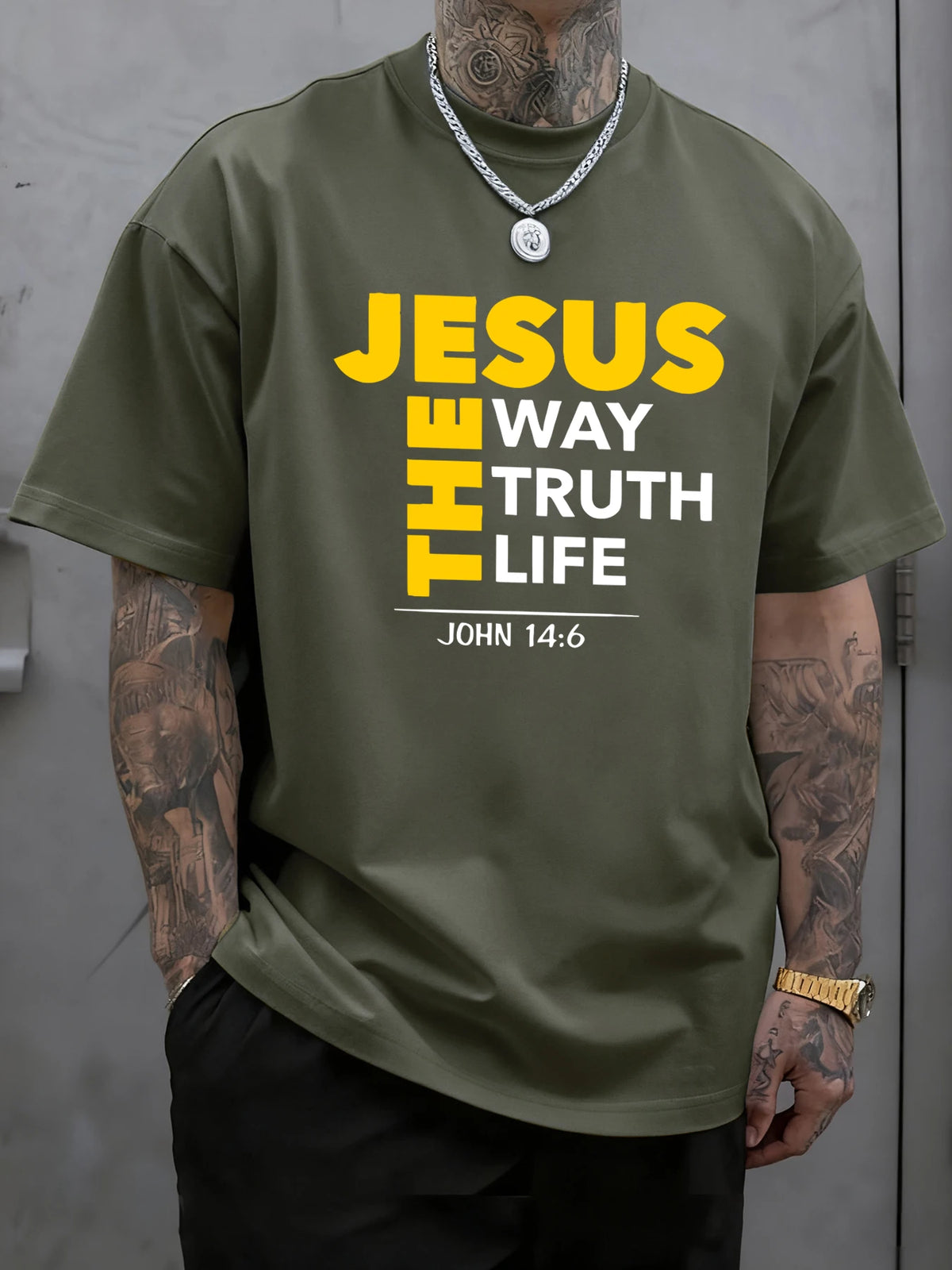 Jesus The Way Truth Life Prints T-Shirt Mens Cotton Hip Hop T Shirts All-Match Fashion Clothing Oversized Summer Sportswear