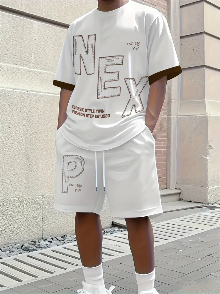 Spring New Men's Casual Tops And Shorts, Simple Basketball-printed Men's Round-neck T-shirts And Casual Shorts, Fashionable And
