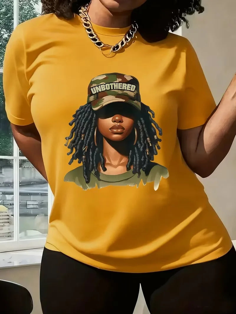 Black women wearing hats 3D Printed Women's round neck T-Shirt Top Fashion Summer Street Y2K Short Sleeved Casual Women Clothing