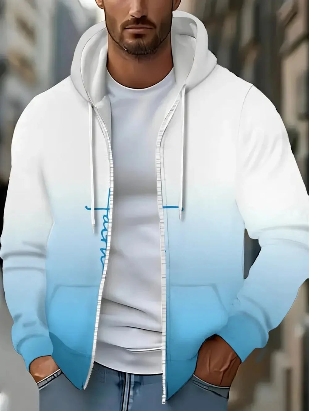Fashion Gradient Graphic Hooded Zip-Up Casual Sports Pocket Design Long Sleeve Streetwear Outdoor Travel Street Oversized Hoodie