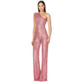 Women Elegant Long Jumpsuits Slanted Collar Party 2026 Sexy Glitter Sequin Club Playsuits Fashion Backless Solid Romper
