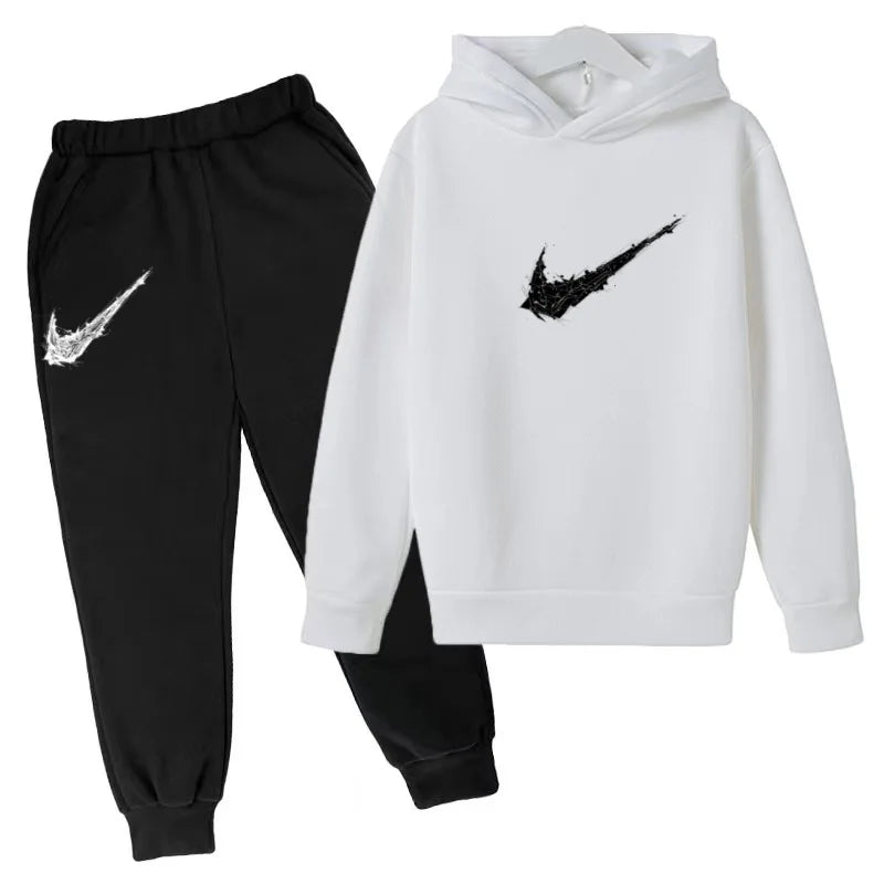 New Children's Sports Hooded Sweatshirt - Brand's Trendy Casual Hooded Top and Pants Set Suitable for Boys and Girls Aged 3 To13