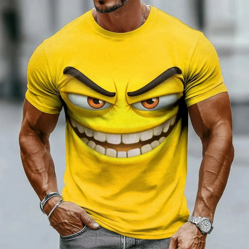 3D Printed Funny Expression T Shirt For Men Colorful Pattern T-Shirts Summer Fashion O-Neck Loose Tops Street Short Sleeve Tees