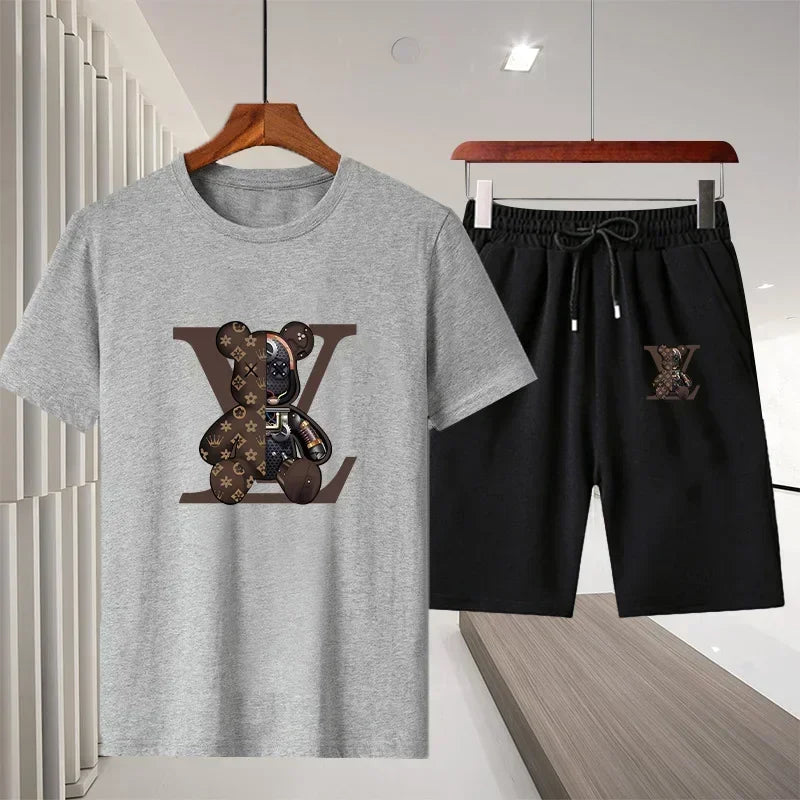 2025 Summer New Men Women Cotton Breathable T Shirt Shorts Two Piece Set Outdoor Casual Short Sleeve Sports Tracksuit Outfit