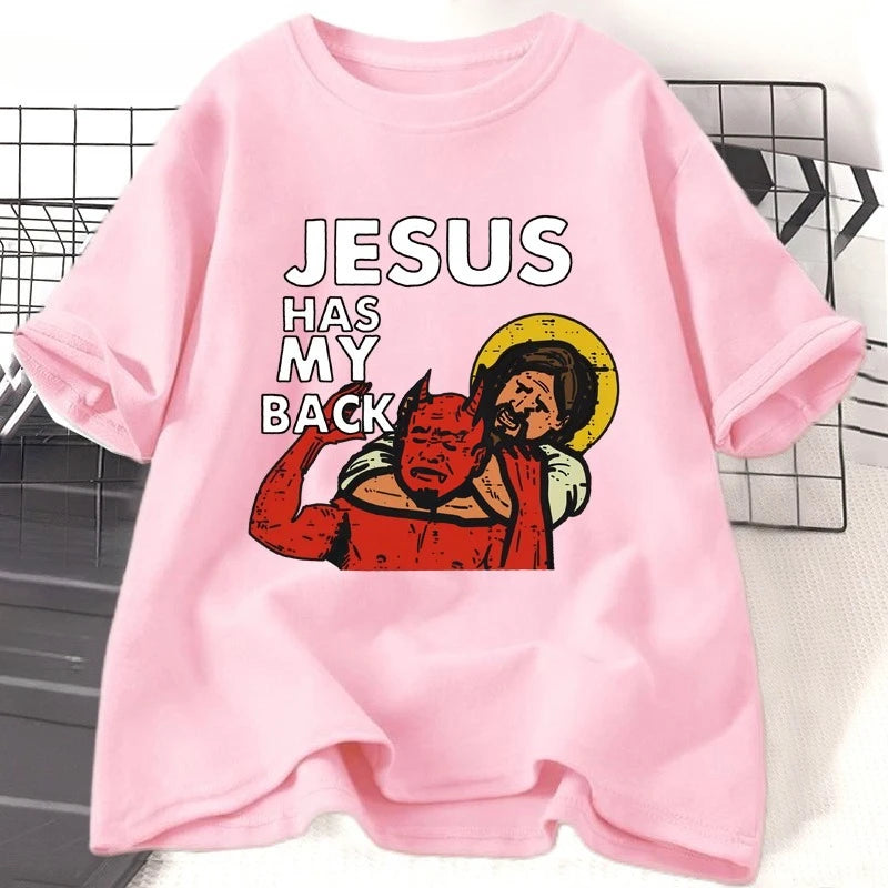 Jesus Has My Back Tshirt Funny Christian Jesus Brazilian Jiu-jitsu T-Shirt Religious Faith Tshirts Cotton Short Sleeve Clothes