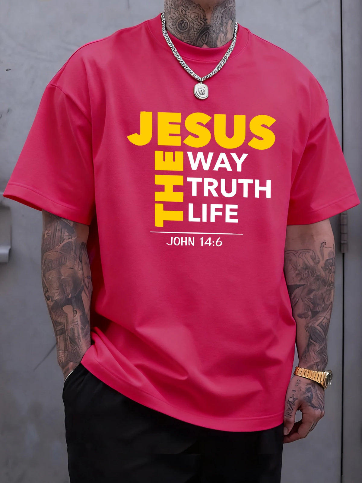 Jesus The Way Truth Life Prints T-Shirt Mens Cotton Hip Hop T Shirts All-Match Fashion Clothing Oversized Summer Sportswear
