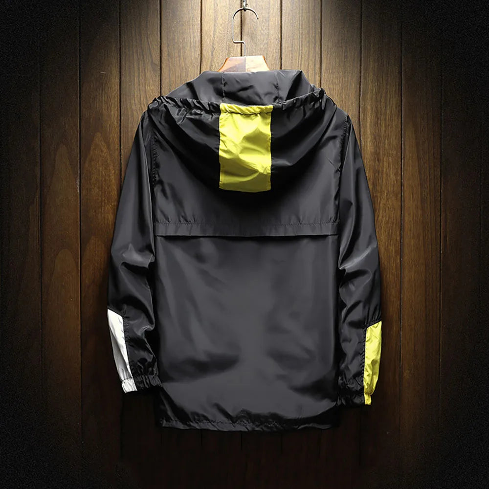 Autumn Men Windbreaker Jacket Breathable Quick-Drying Colorblock Casual Outdoor Cycling Hiking Hooded Jacket Clothing Pullover