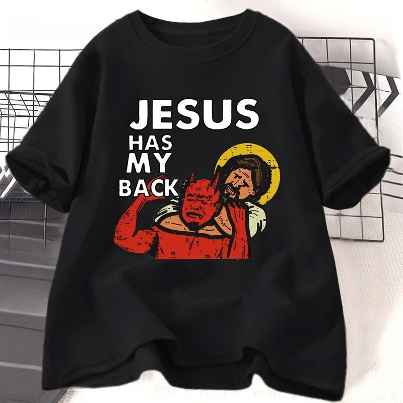 Jesus Has My Back Tshirt Funny Christian Jesus Brazilian Jiu-jitsu T-Shirt Religious Faith Tshirts Cotton Short Sleeve Clothes
