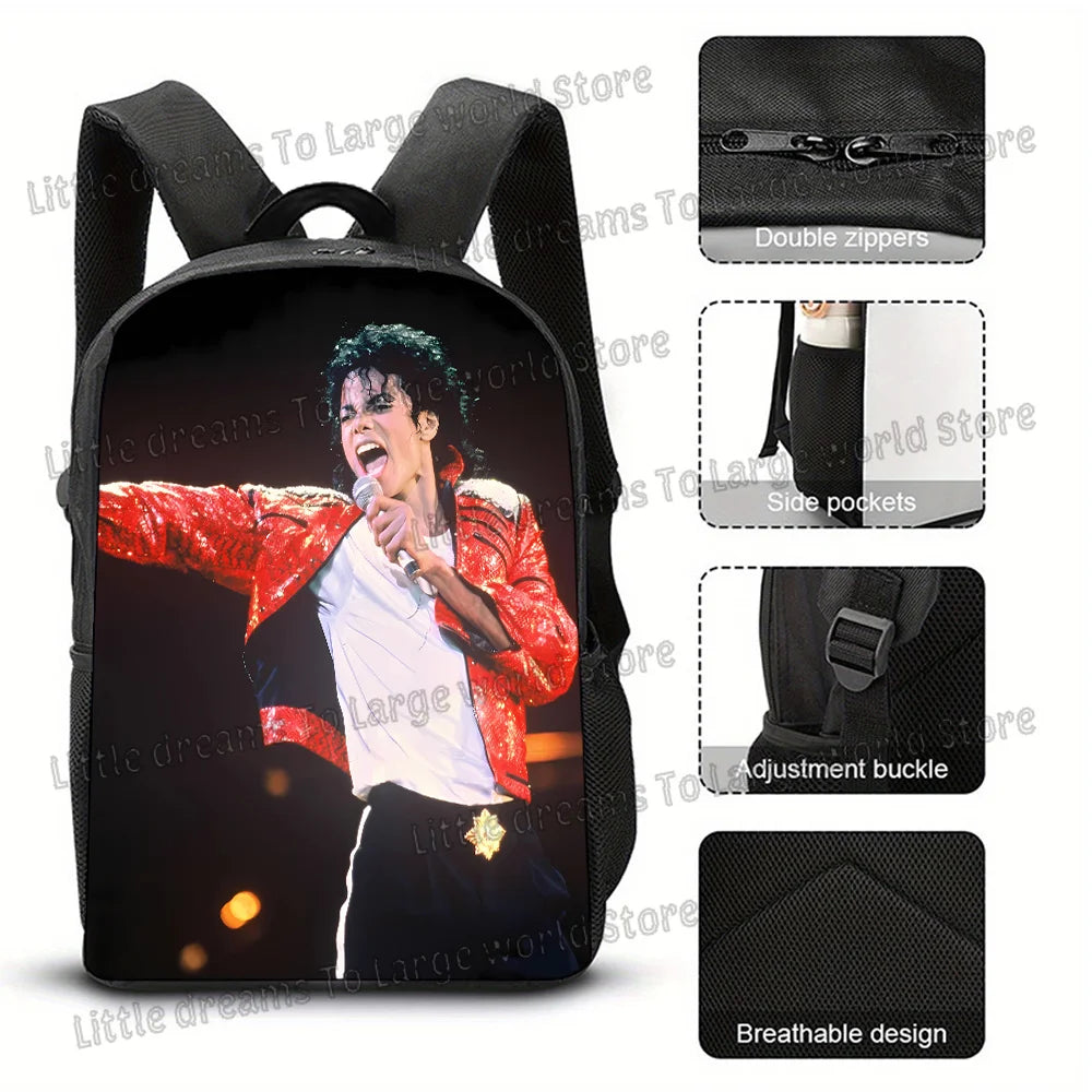 Michael Jackson Backpacks Student 3D Printing 16inch School Bags Boys Girls Outdoor Sports Rucksack Large Travel Knapsack Gift