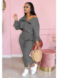 2021 Fall Clothes for Women Letter Printing Casual Elastic Waist Loungewear Women Fashion New Arrival Long Sleeve Two Piece Set