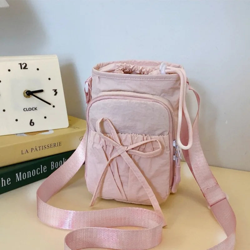Fashion Soft Casual Crossbody Bag with Bow Decoration Adjustable Strap Multi-Compartment Versatile Shoulder Purse for Women