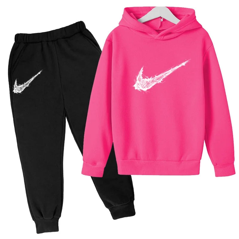 New Children's Sports Hooded Sweatshirt - Brand's Trendy Casual Hooded Top and Pants Set Suitable for Boys and Girls Aged 3 To13