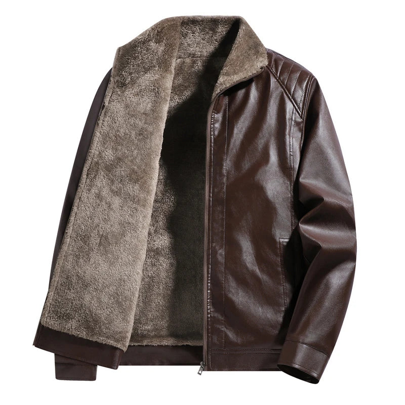 Men Leather Jacket Winter Fleece Lined Biker Jackets Fashion Motorcycle Jacket Faux Leather Coat Outwear Casual Streetwear