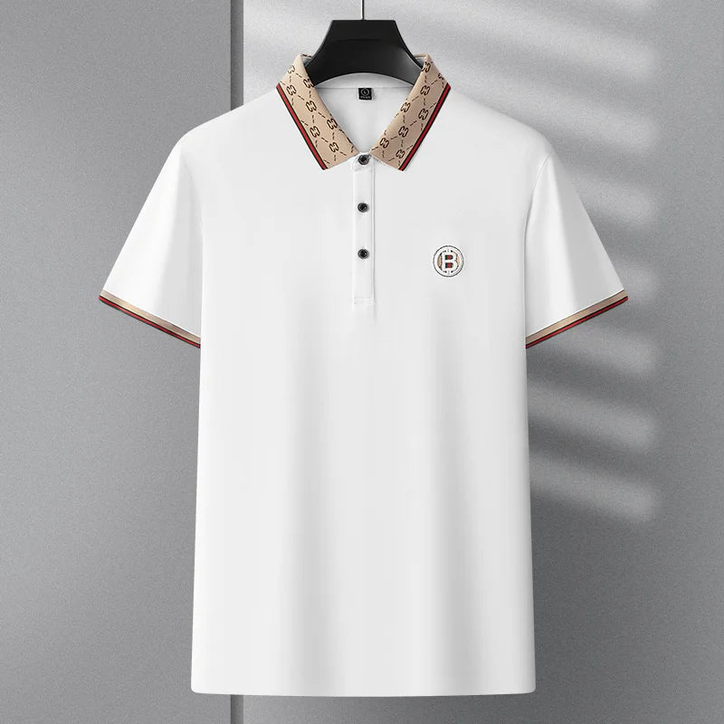 Men's personality jacquard lapel polo T-shirt high-end brand cotton comfort business short sleeve fashion trend premium badge