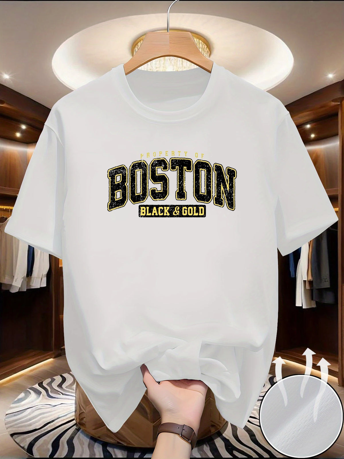 Men's summer fashionable casual sporty loose style Boston print pattern comfortable breathable round-neck T-shirt top