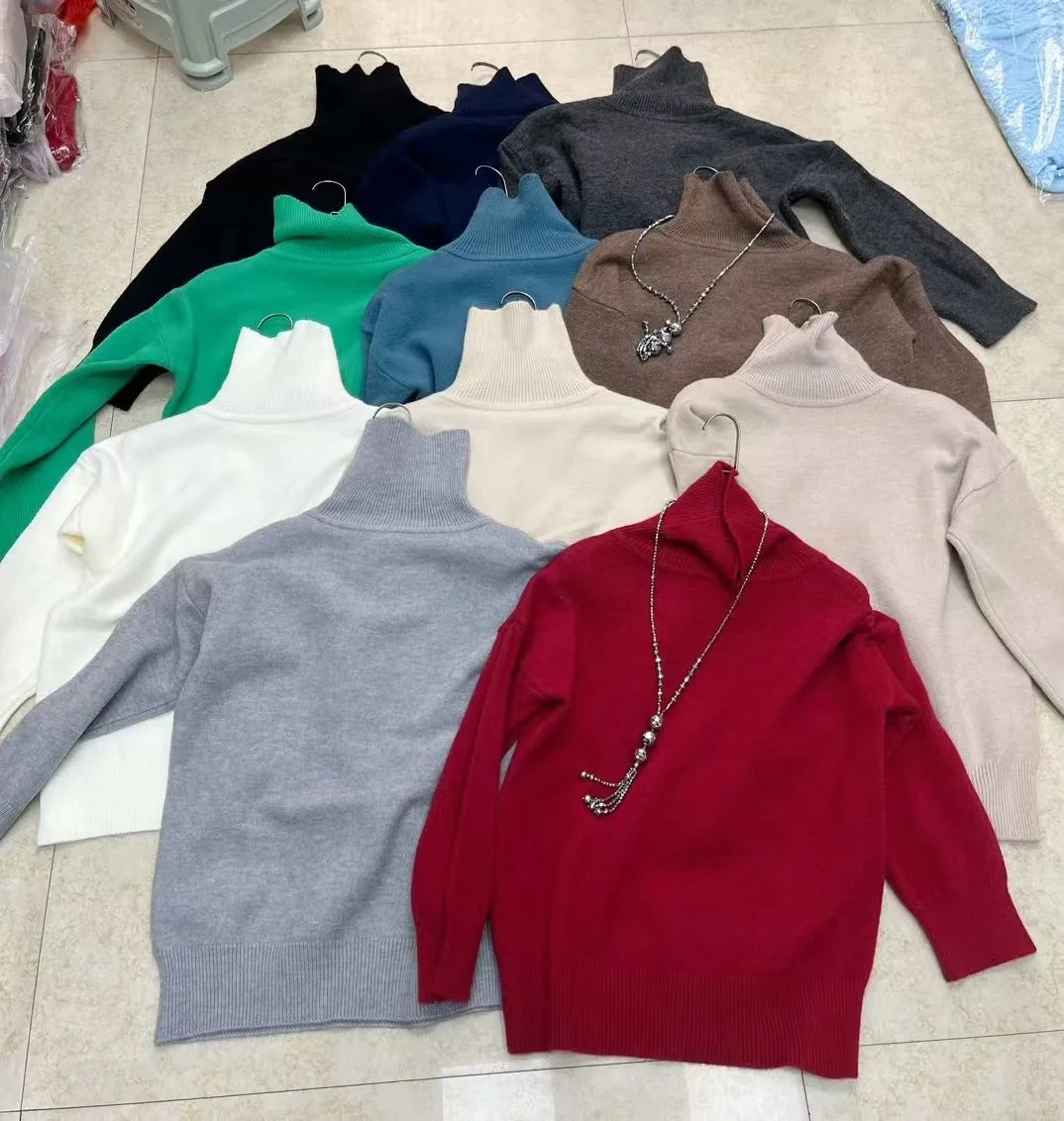Autumn Winter Thick Loose Knitwear Sweater Tops Casual Turn Down Collar Long Lantern Sleeve Knitted Pullover Coats PYXA-dh70