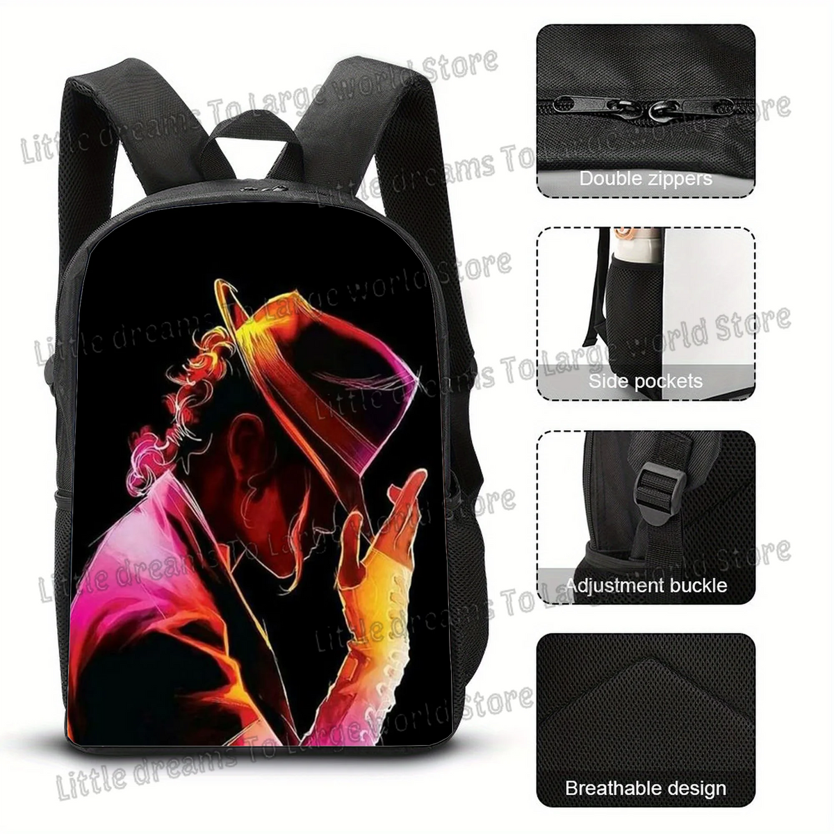 Michael Jackson Backpacks Student 3D Printing 16inch School Bags Boys Girls Outdoor Sports Rucksack Large Travel Knapsack Gift