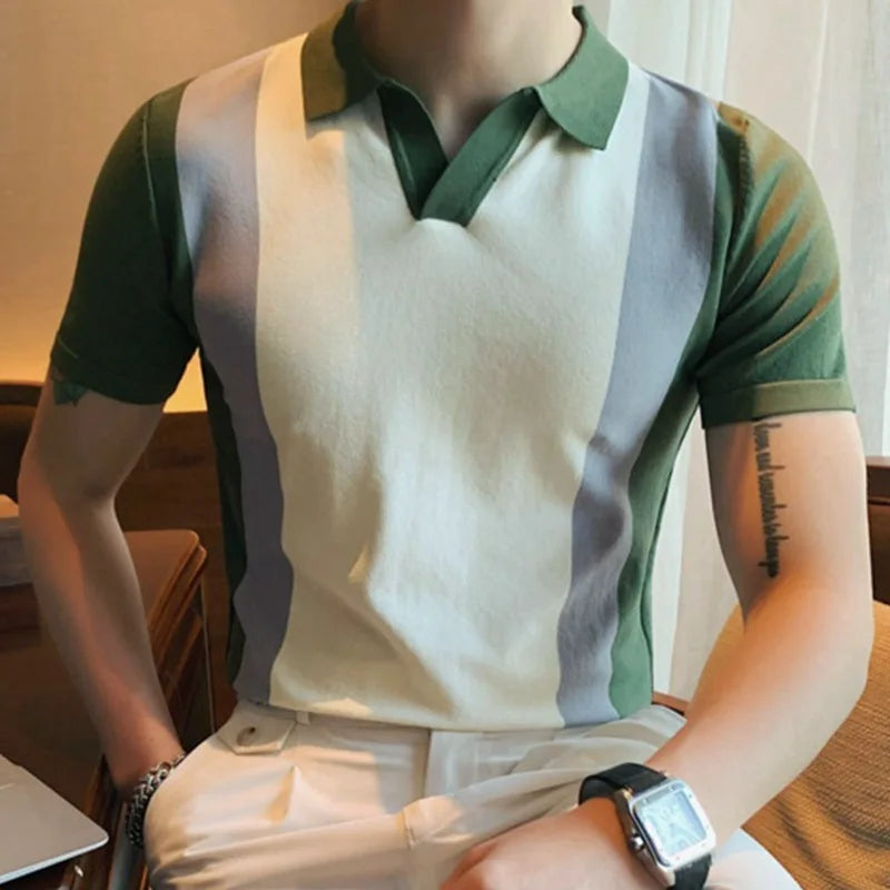 New European And American Style Jacquard Knit T-shirt Fashion Lapel Short-sleeved Business POLO Shirt In Multiple Colors