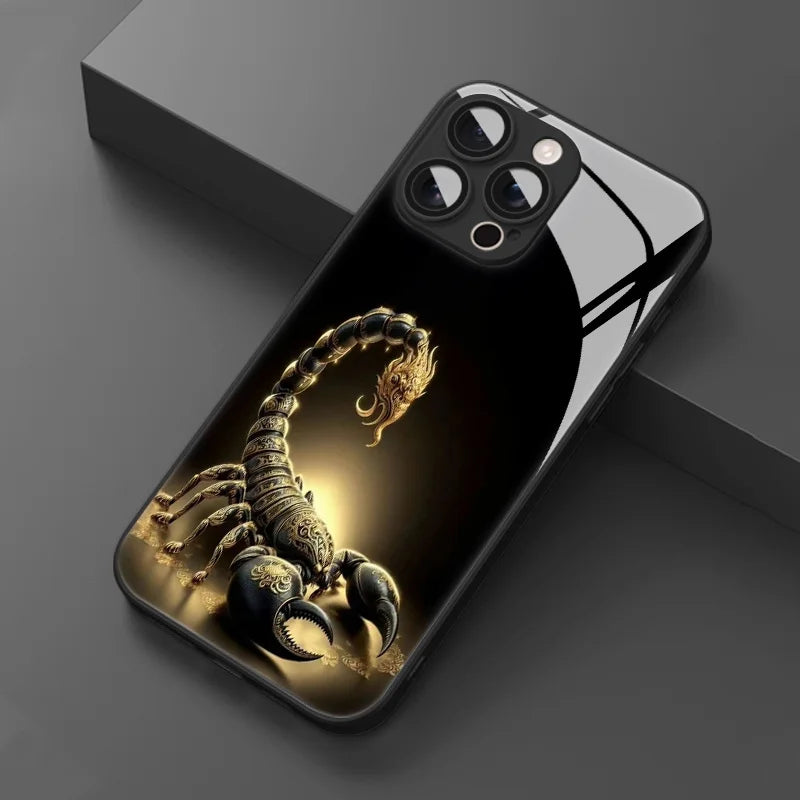 Light luxury gold scorpion pattern Phone Case For iPhone 17 16 16e 15 14 13 12 Mini 11 Air Pro XS Max XR X Plus Glass Silicone
