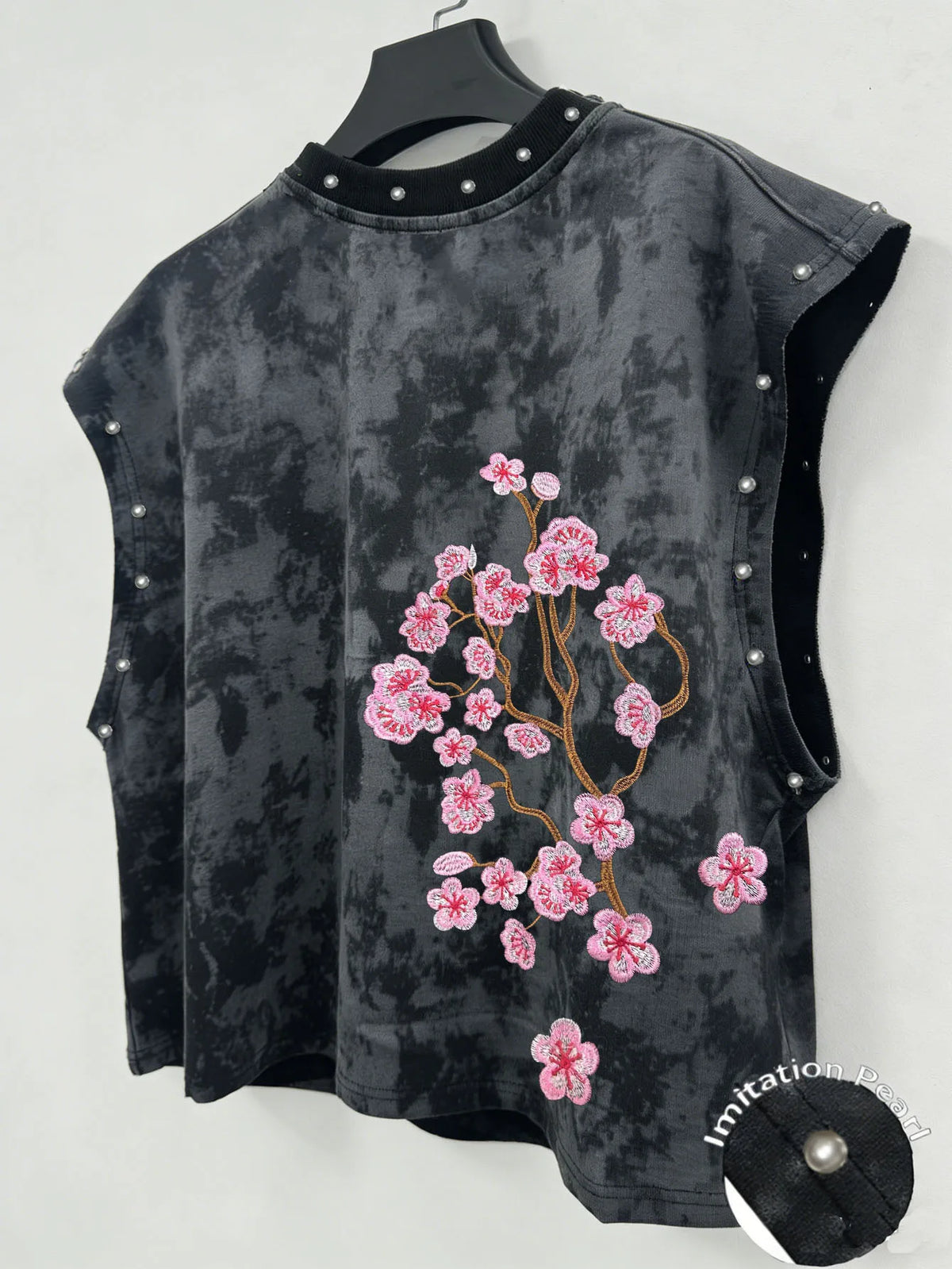 Unisex Casual Cherry Blossom Print Faux Pearl Vest – Music Festival Style