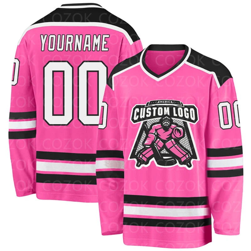 Custom Pink Hockey 3D Print You Name Number Logo Men Women Ice Hockey Jersey Competition Training Jerseys