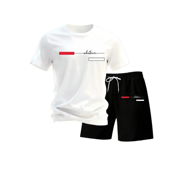 Summer men's casual short-sleeved T-shirt and shorts sports outfit - comfortable printed lightweight quick-drying set
