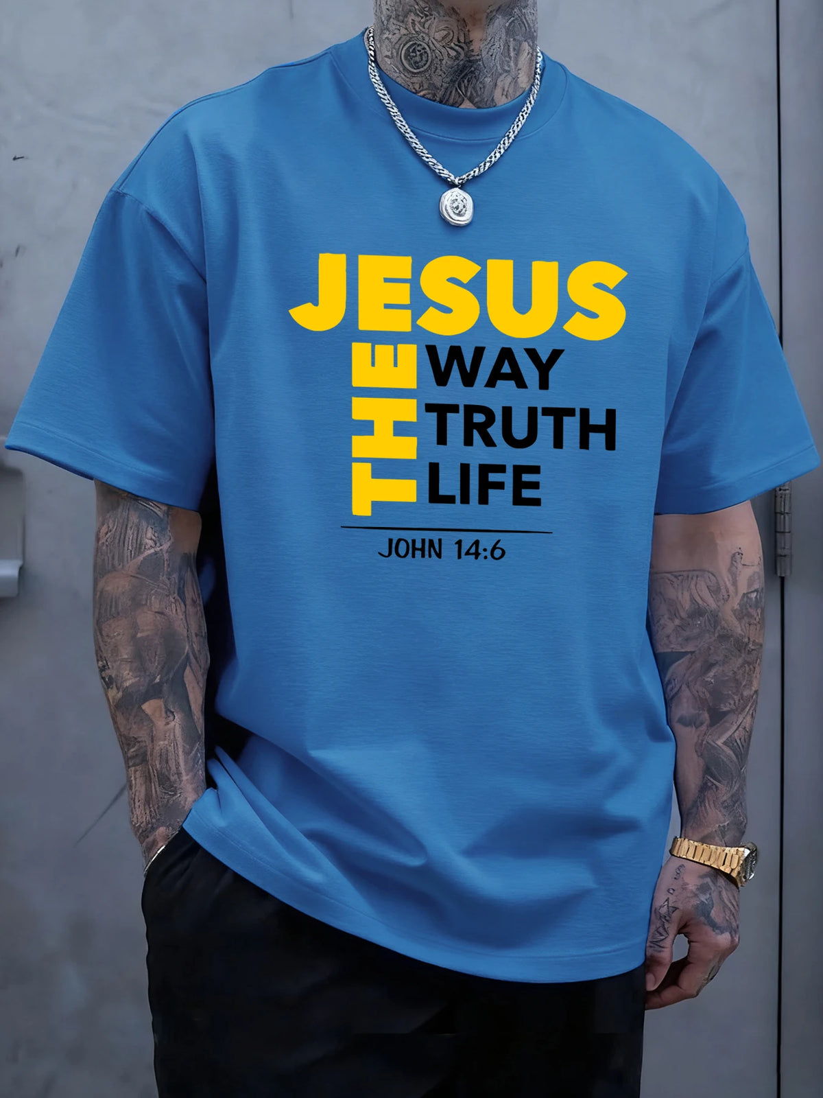 Jesus The Way Truth Life Prints T-Shirt Mens Cotton Hip Hop T Shirts All-Match Fashion Clothing Oversized Summer Sportswear