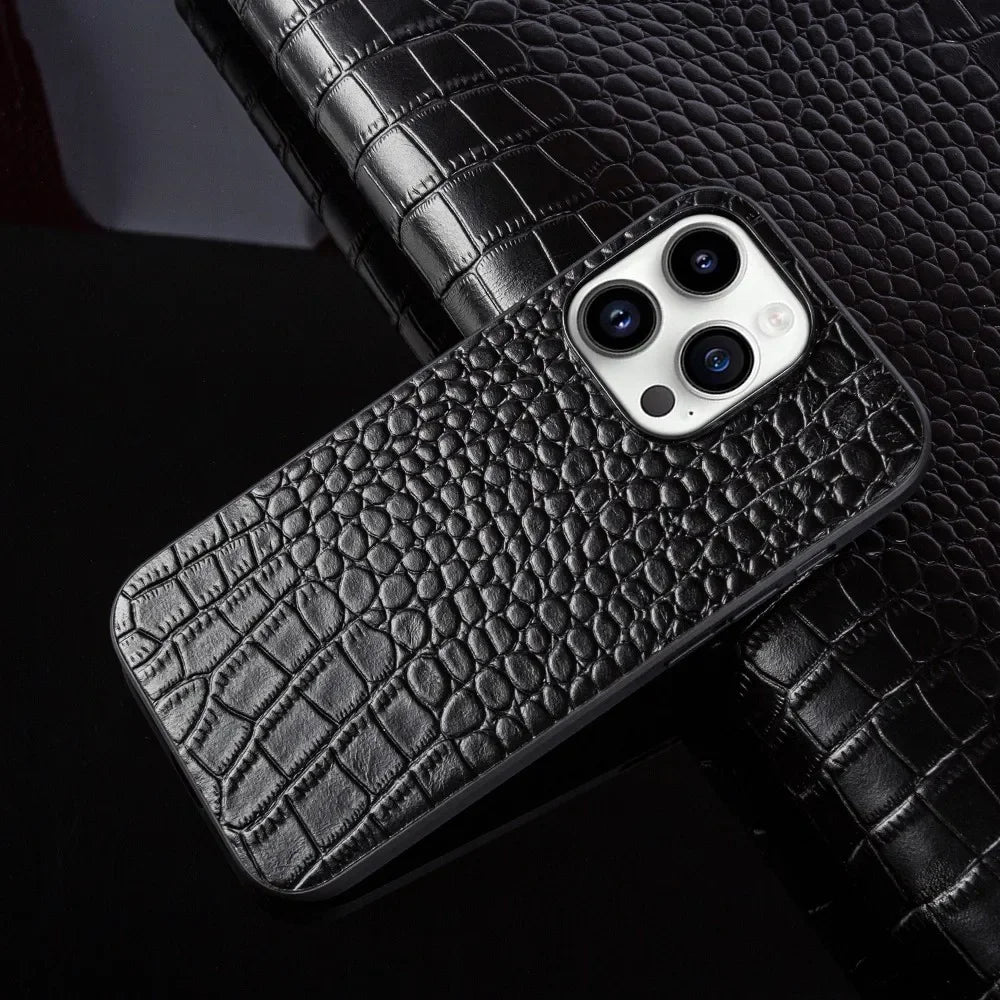 For iphone 14 pro case Crocodile Genuine Leather Cover Etui Coque Shockproof for Funda iphone15pro XR XSMax 11 8plus 12 Carcasa
