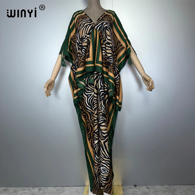 WINYI muslim woman dresses Elegant kaftan party Dress Middle East Female loose kaftan abaya dubai luxury Print Caftan beachwear