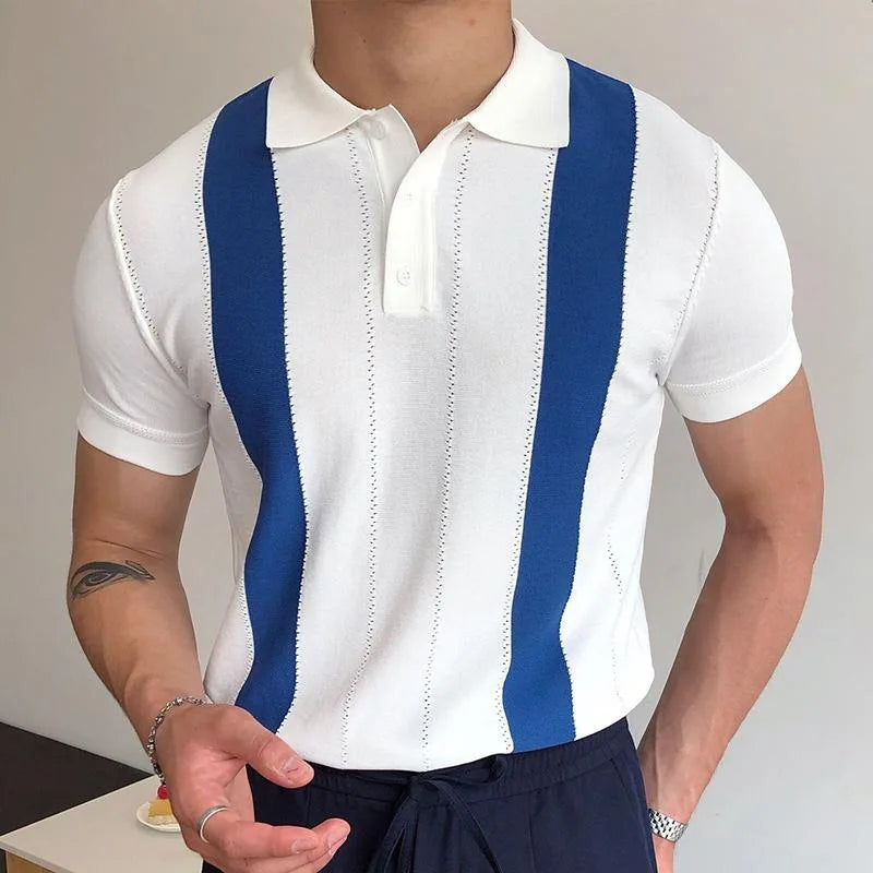 New European And American Style Jacquard Knit T-shirt Fashion Lapel Short-sleeved Business POLO Shirt In Multiple Colors