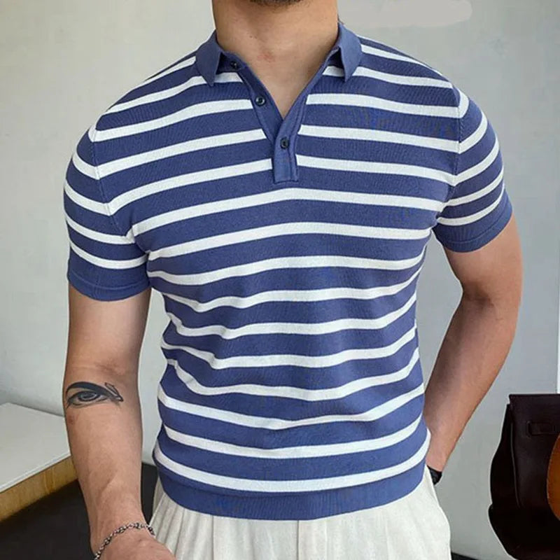New European And American Style Jacquard Knit T-shirt Fashion Lapel Short-sleeved Business POLO Shirt In Multiple Colors