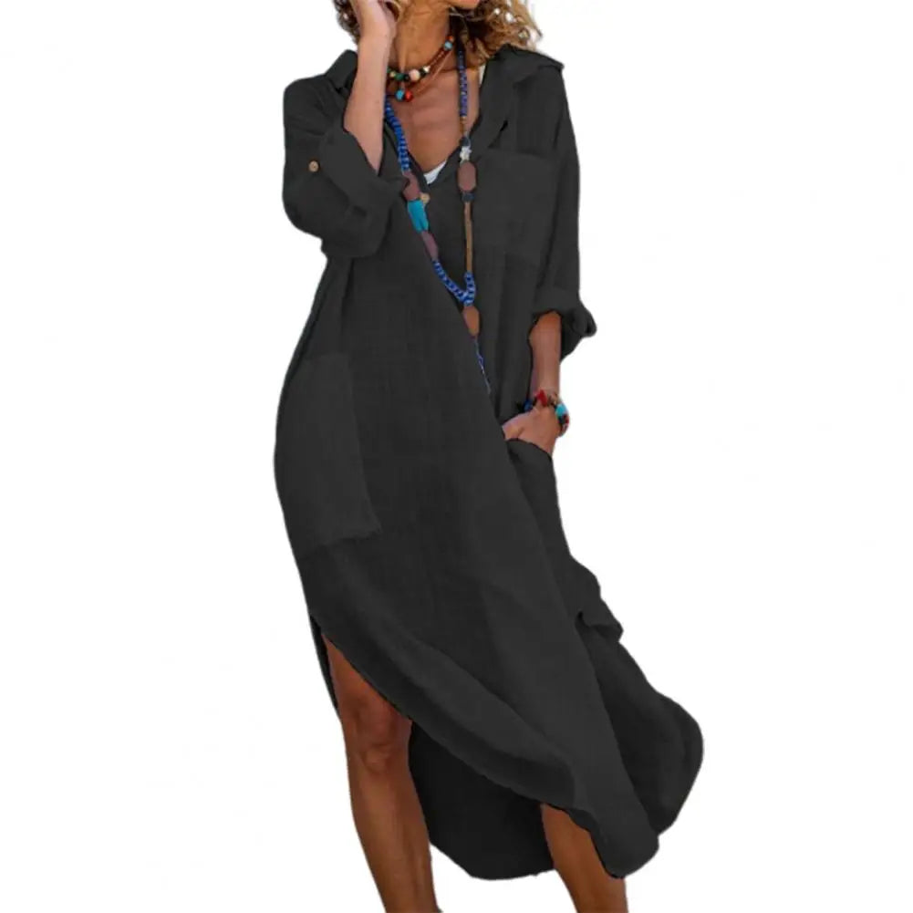Shirt Dress for Women Linen Cotton Clothing 2022 Spring Summer Casual Vintage Oversized Pure Long Midi Dresses