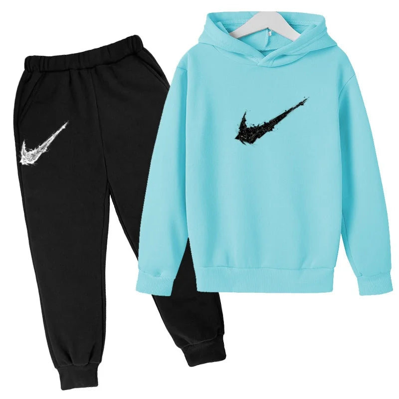 New Children's Sports Hooded Sweatshirt - Brand's Trendy Casual Hooded Top and Pants Set Suitable for Boys and Girls Aged 3 To13