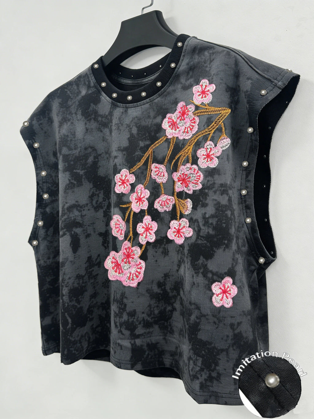 Unisex Casual Cherry Blossom Print Faux Pearl Vest – Music Festival Style