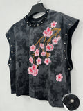 Unisex Casual Cherry Blossom Print Faux Pearl Vest – Music Festival Style
