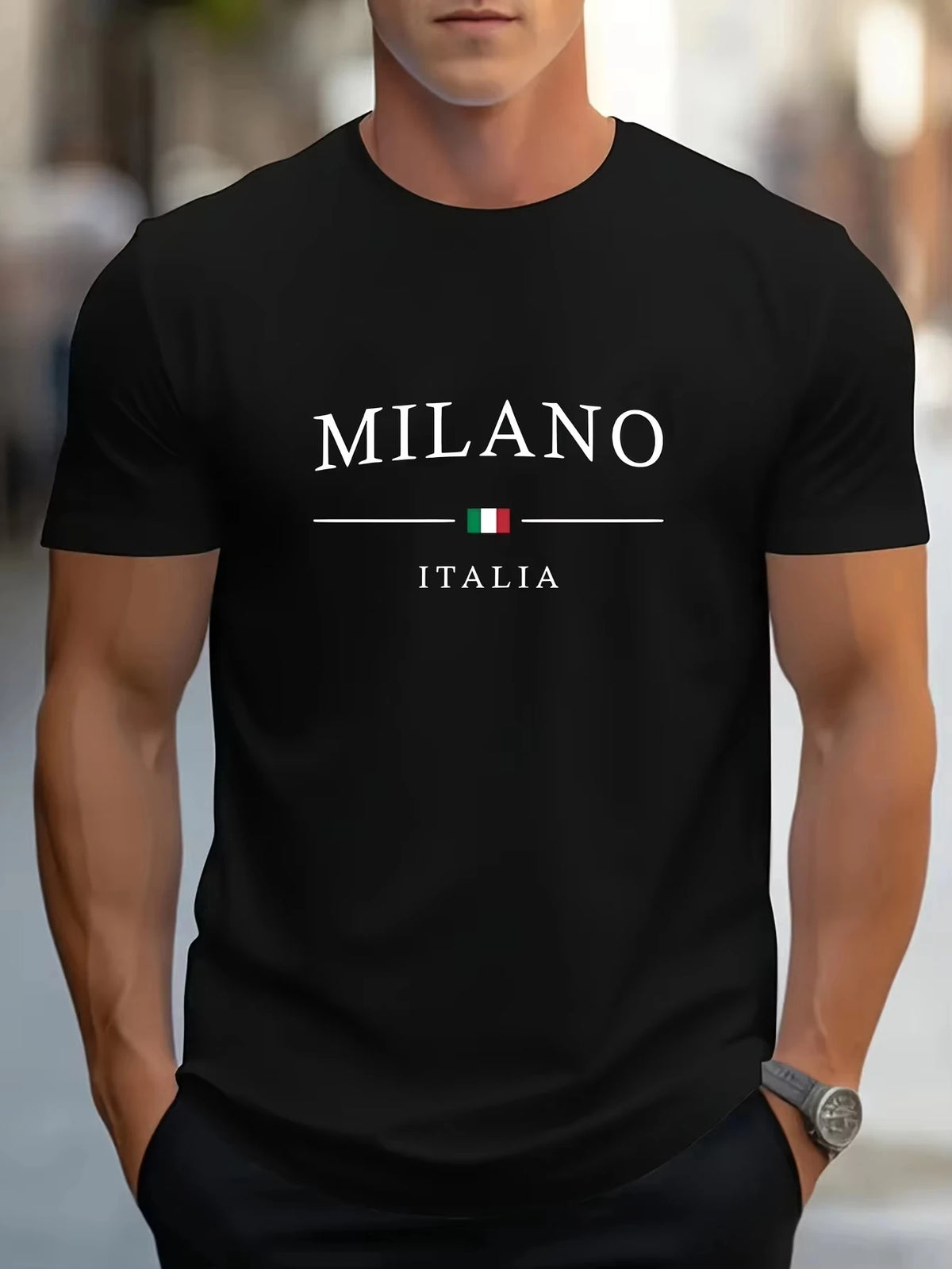 Men's Summer Fashion MILANO Letter Printed Loose Large Casual Fashion Comfortable Round Neck Short Sleeve T-shirt Top