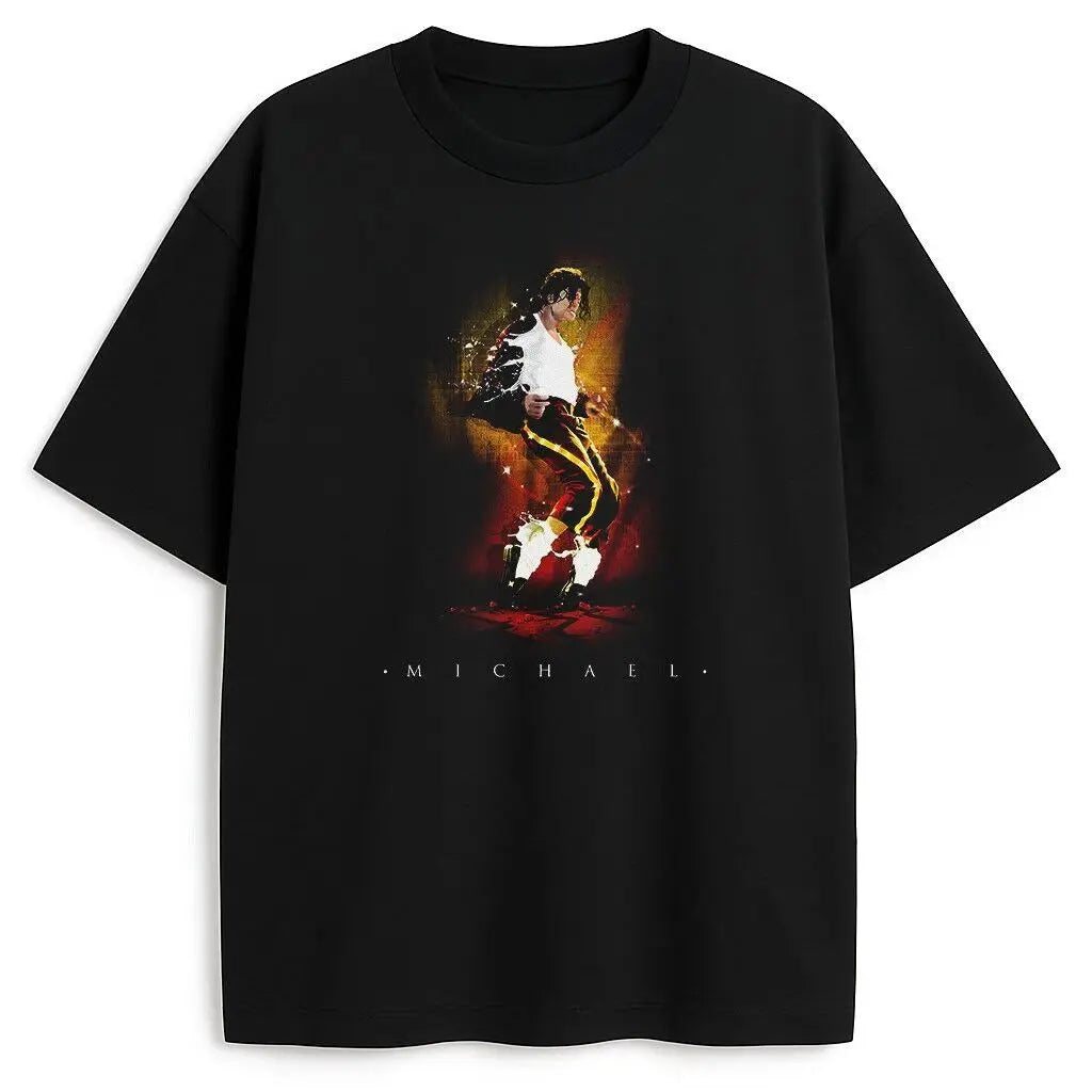 Portrait & Gold Signature Summer Rock Y2k Streetwear Michael Jackson T-Shirt Vintage Graphic Print Tee Casual Loose Top Unisex