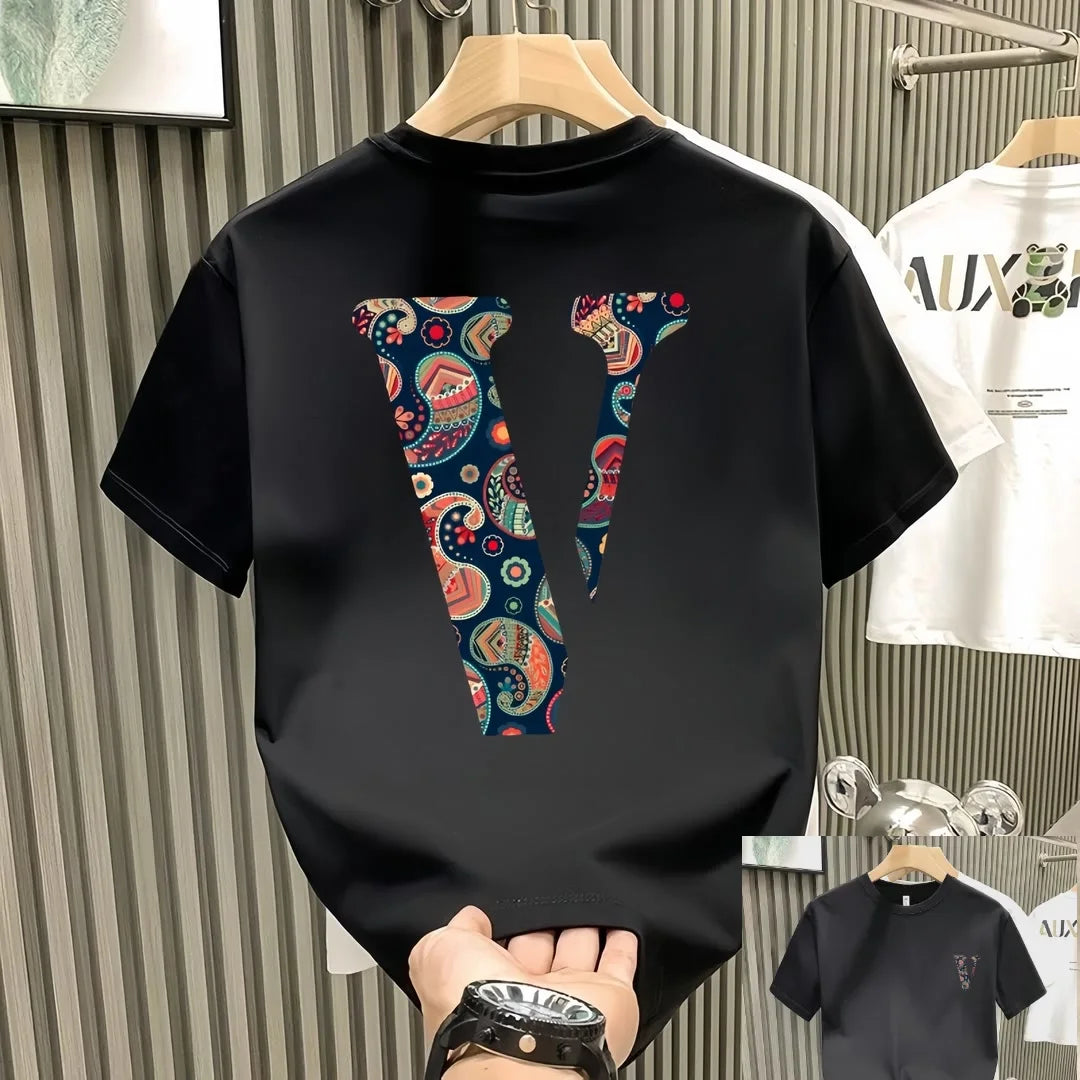 Camiseta de manga corta de algodón versátil y moderna para hombre, con cuello redondo, informal y a la moda.