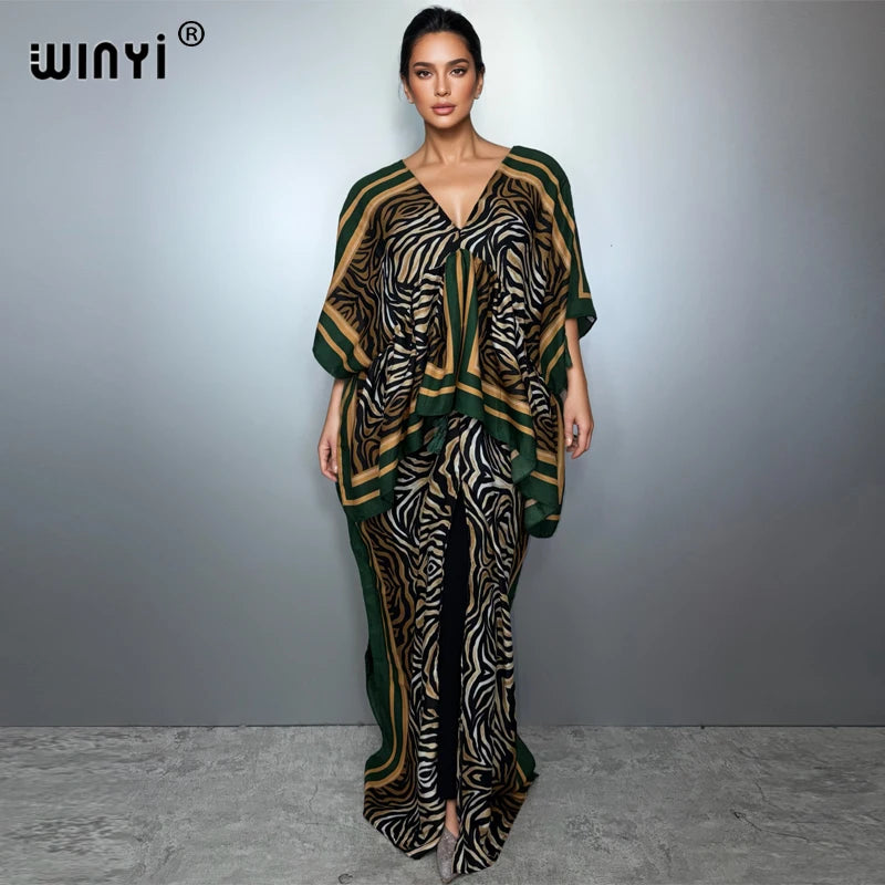 WINYI muslim woman dresses Elegant kaftan party Dress Middle East Female loose kaftan abaya dubai luxury Print Caftan beachwear