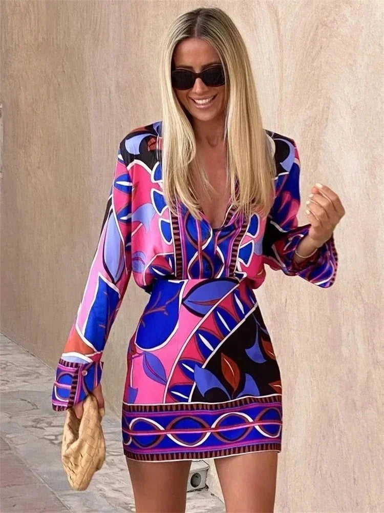 Casual Summer Suit Flowing Print Loose Sleepwear Women 2 Piece Long Sleeve Wide Leg Pants Women Pajamas Set Pijama  Pyjama