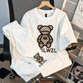 Women Summer Casual Suit Ladies Fashion Cartoon Printing Short Sleeve T-Shirt Simplicity Solid Color Trend Shorts Two-piece Set
