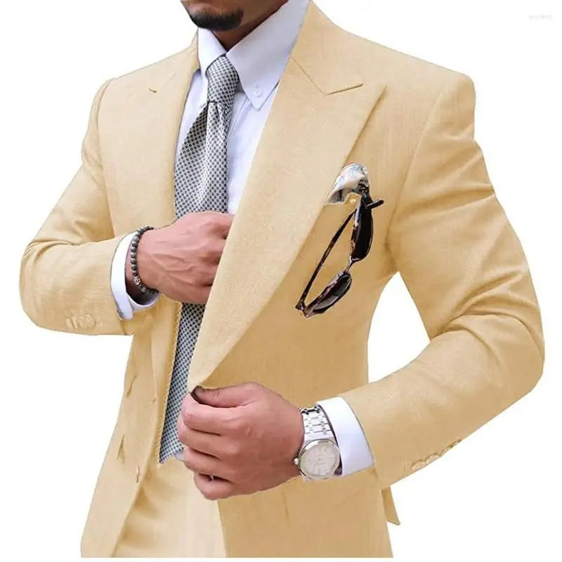 Men's Suits Mens Suit 2 Pieces Causal Slim Fit Prom Noble Champagne Grey Blazer Formal Business For Wedding Groom Tuxedos