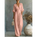 Women's Jumpsuit Fashion High Waist V-neck Casual Jumpsuits Sexy Solid Color Office Wide Leg Trousers Overalls Vacation Outfit