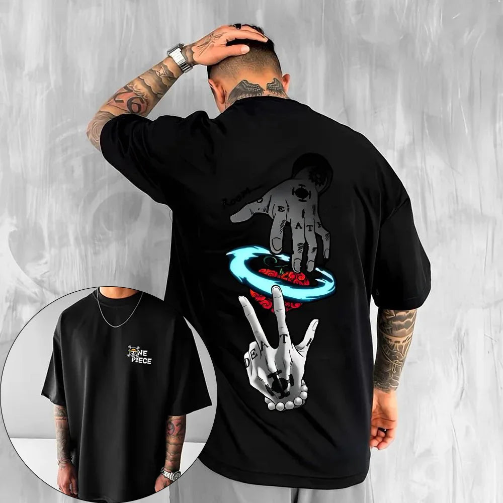 Men's Letter Print T-Shirt Heavyweight Cotton Oversized Tee Front & Back Graphic Design Premium Streetwear Casual Top for Summer