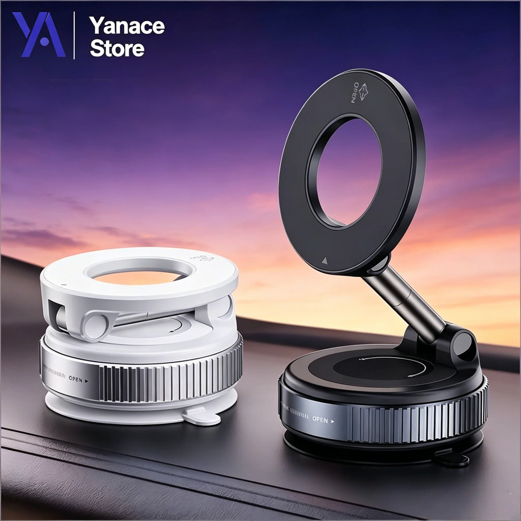 Strong Magnetic Vacuum Car Phone Holder Foldable 360° Adjustable Universal Mount for Car Dashboard Desk Bathroom & More ﻿