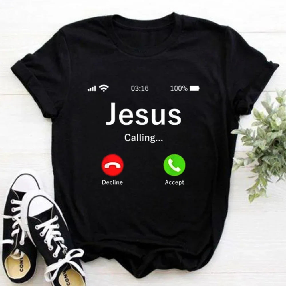 2026 Jesus Is King Letter Print Women T-shirt Christian Faith Hope Love Harajuku T Shirts Religion O-neck Tops Tees Streetwears