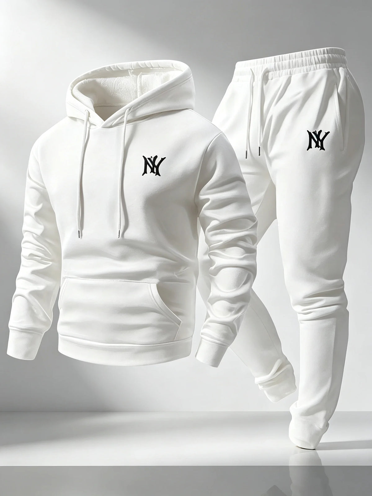Men  Letter Logo Print Hoodie Tracksuit 2 Piece Set Solid Black Pullover Hooded Sweatshirt Jogger Pants New York Street Outfit