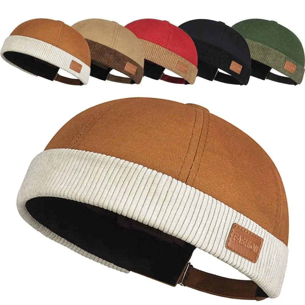 Casual Adjustable Brimless Hat Vintage Corduroy Docker Cap Solid Color Hip Hop Skullcap Summer Spring